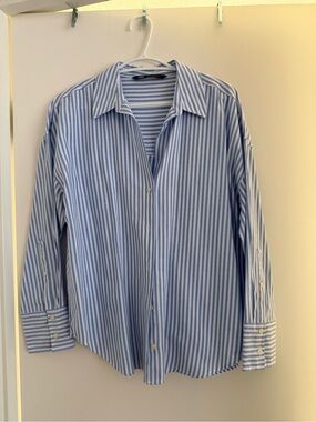 Zara Blue and White Striped Button-Down Shirt